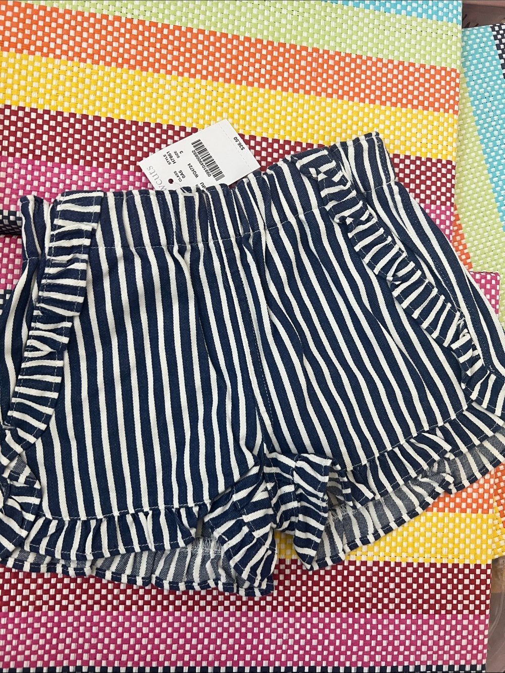 Crewcuts Navy and White Striped Ruffle-Hem High-Waist Shorts